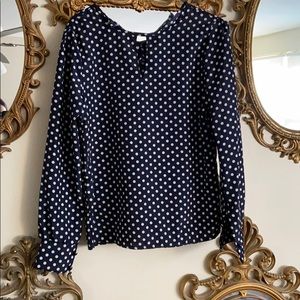 Blue white polka dot blouse sz M